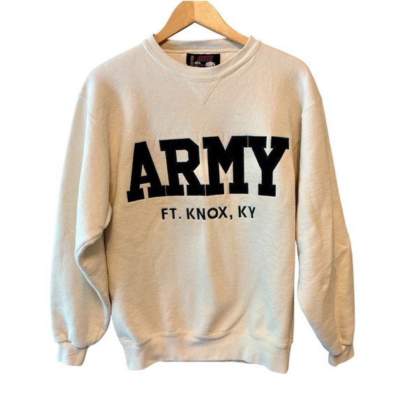Army Ft. Knox Cream Sweatshirt w/ Navy Embroidery Crewneck Mens Size Medium - Picture 7 of 10